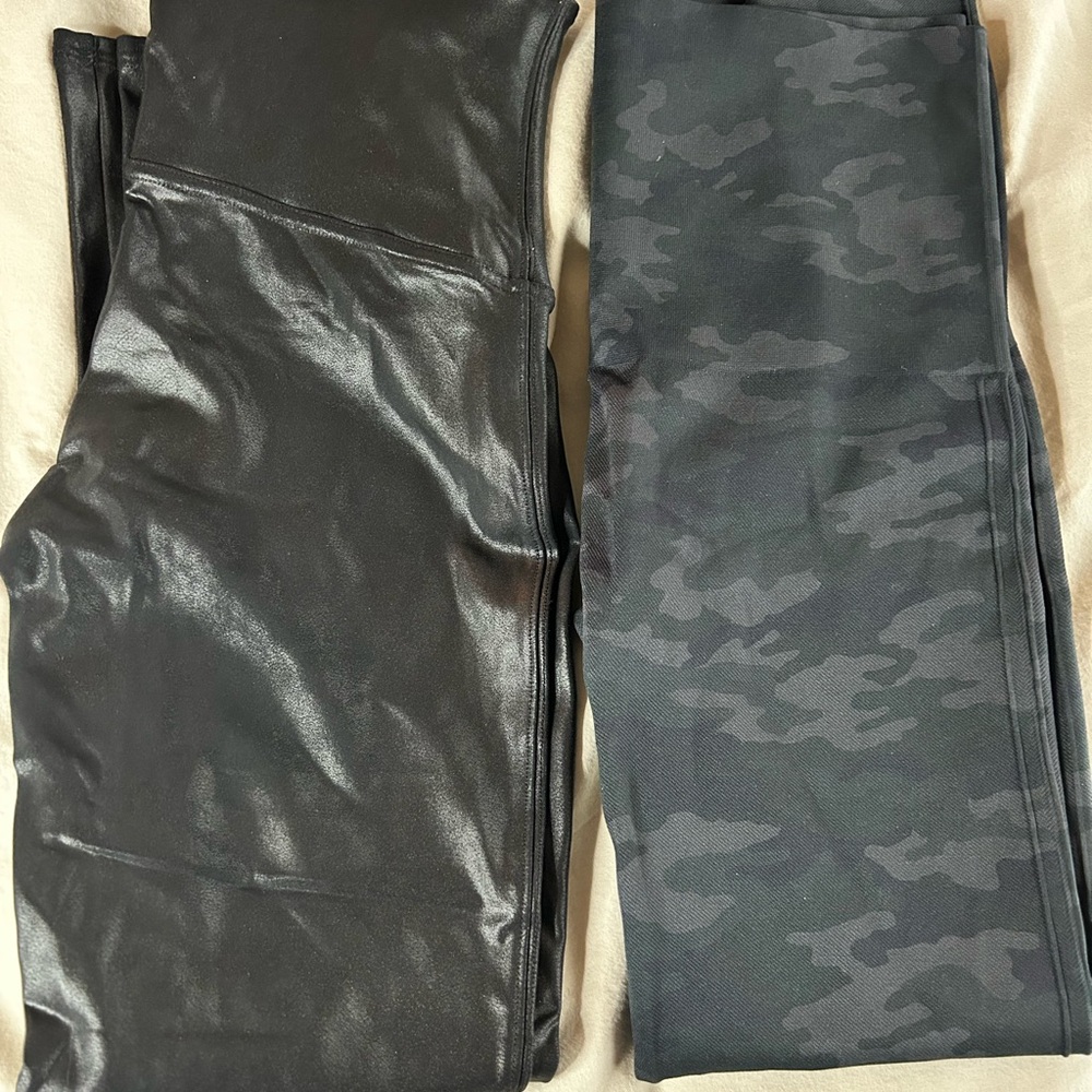 SPANX Black Faux Leather Leggings & Camo Leggings Bundle XL 1X